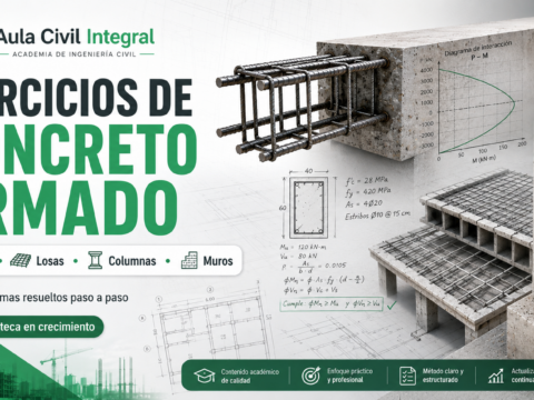 Aprende concreto armado con ejercicios resueltos paso a paso. Practica diseño de vigas, losas, columnas, muros, flexión, servicio, momento nominal y diagramas de interacción con Aula Civil Integral.